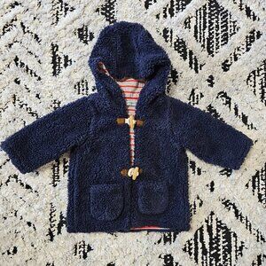 Baby Boden Jacket Boys Sherpa Fleece Navy Hooded Toggle Coat Size 6-12 months
